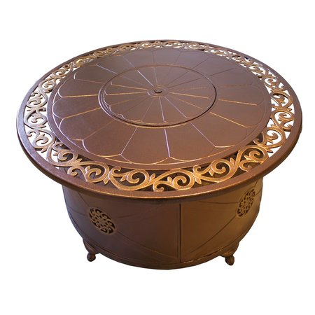 HILAND Outdoor Round Aluminum Propane Fire Pit with Scroll Design F-1201-FPT